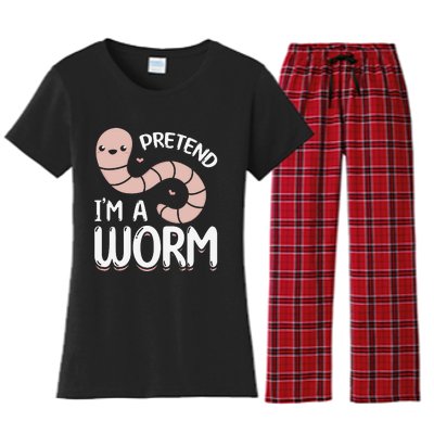 Worm Farm Cute Worm Composting Worm Lover Pretend I'm A Worm Women's Flannel Pajama Set