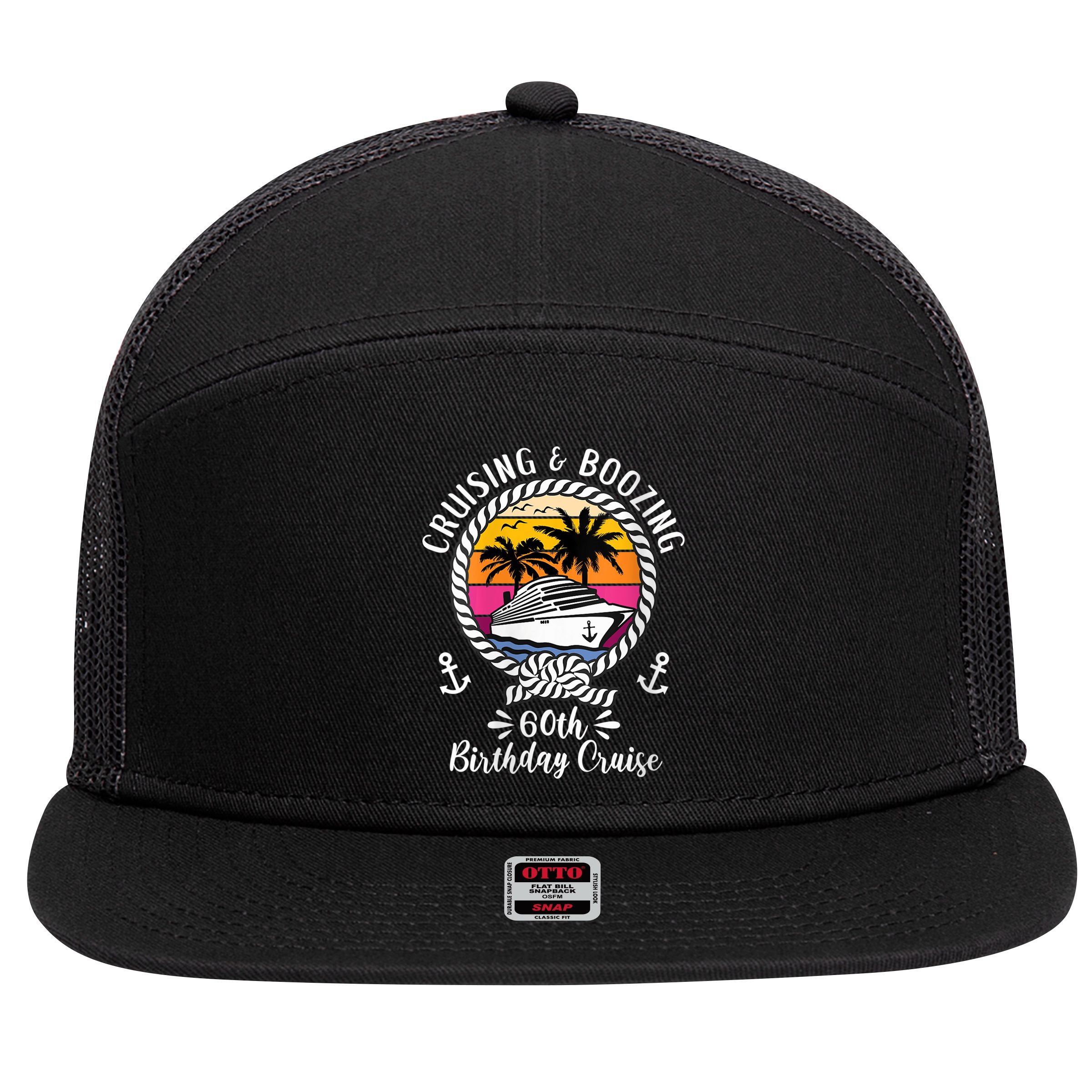 WoM.e.ns Funny Cruise Ship Cruising and Boozing 60th Birthday Cruise V-Neck 7 Panel Mesh Trucker Snapback Hat