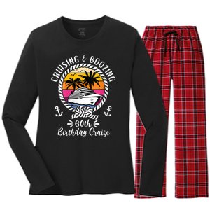 WoM.e.ns Funny Cruise Ship Cruising and Boozing 60th Birthday Cruise V-Neck Women's Long Sleeve Flannel Pajama Set 