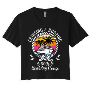 WoM.e.ns Funny Cruise Ship Cruising and Boozing 60th Birthday Cruise V-Neck Women's Crop Top Tee