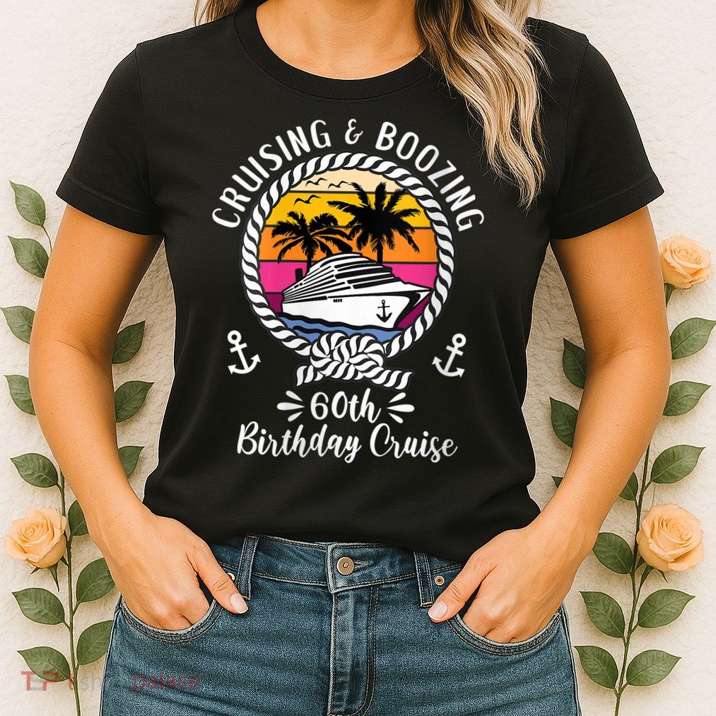 WoM.e.ns Funny Cruise Ship Cruising and Boozing 60th Birthday Cruise V-Neck Womens T-Shirt