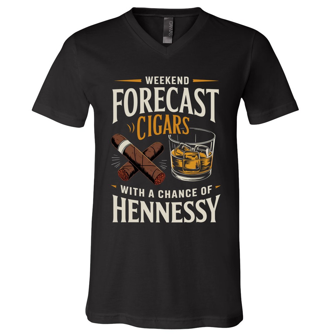 Weekend Forecast Cigars And Hennessy Cigar Life V-Neck T-Shirt