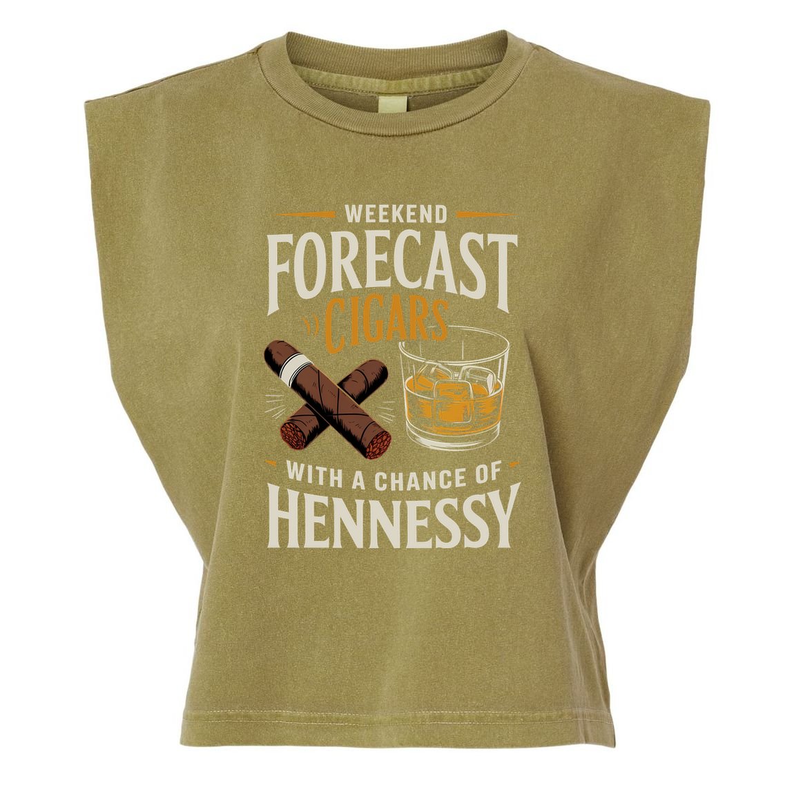 Weekend Forecast Cigars And Hennessy Cigar Life Garment-Dyed Women's Muscle Tee
