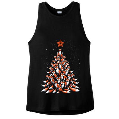 Women Fox Christmas Tree Fox Xmas Tree Gift Ladies PosiCharge Tri-Blend Wicking Tank