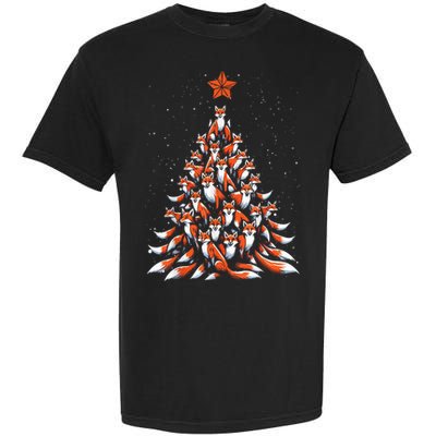 Women Fox Christmas Tree Fox Xmas Tree Gift Garment-Dyed Heavyweight T-Shirt