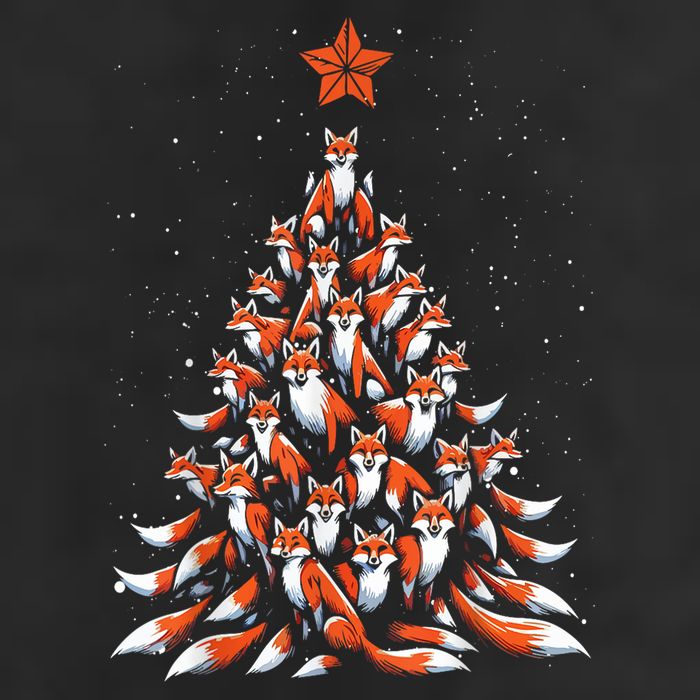 Women Fox Christmas Tree Fox Xmas Tree Gift 7 Panel Mesh Trucker Snapback Hat