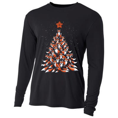 Women Fox Christmas Tree Fox Xmas Tree Gift Cooling Performance Long Sleeve Crew
