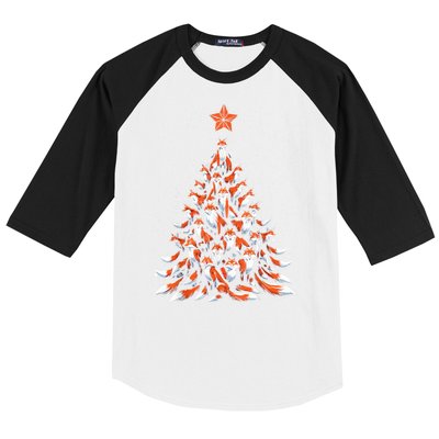 Women Fox Christmas Tree Fox Xmas Tree Gift Baseball Sleeve Shirt