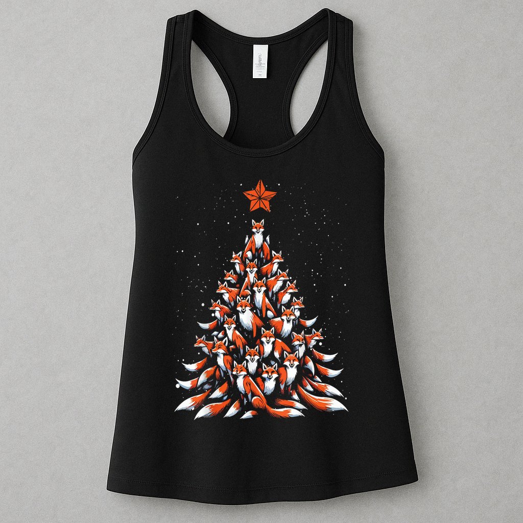 Women Fox Christmas Tree Fox Xmas Tree Gift Womens Tank Top