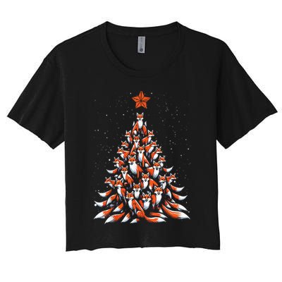 Women Fox Christmas Tree Fox Xmas Tree Gift Crop Top
