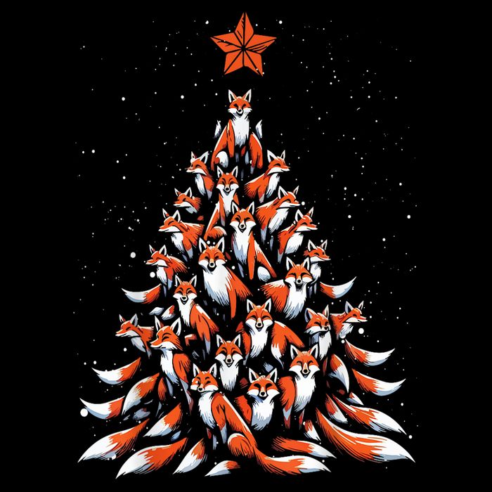 Women Fox Christmas Tree Fox Xmas Tree Gift Zip Tote Bag