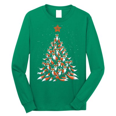 Women Fox Christmas Tree Fox Xmas Tree Gift Long Sleeve Shirt