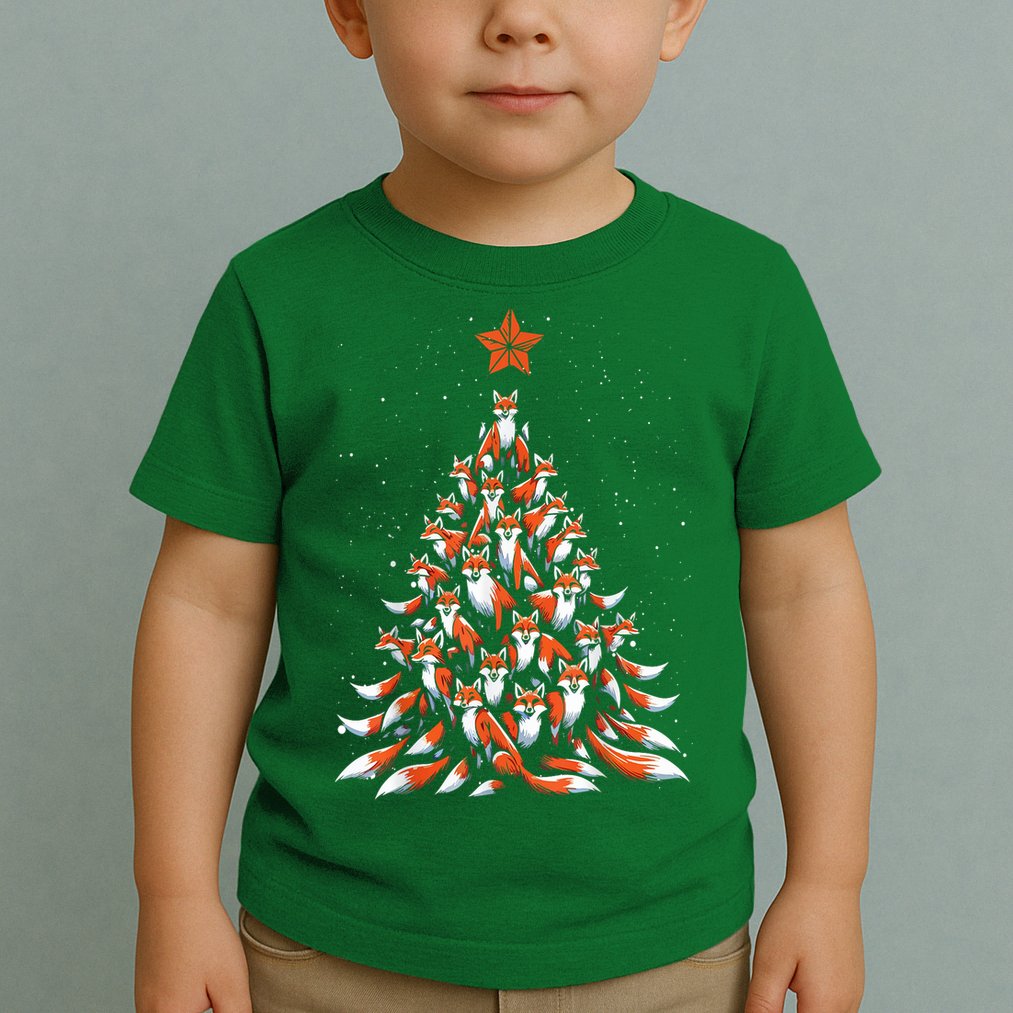Women Fox Christmas Tree Fox Xmas Tree Gift Toddler T-Shirt