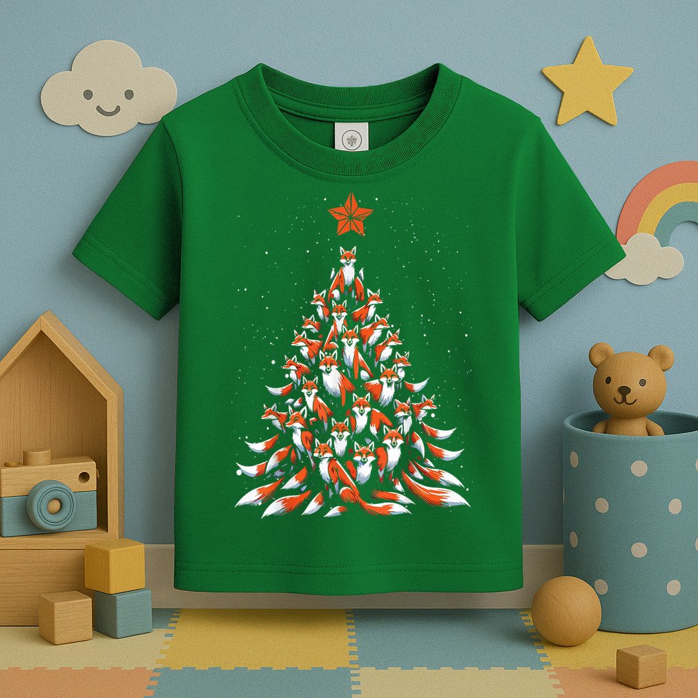 Women Fox Christmas Tree Fox Xmas Tree Gift Toddler T-Shirt