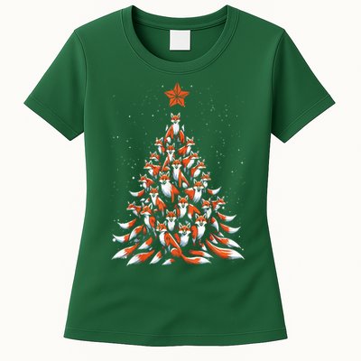 Women Fox Christmas Tree Fox Xmas Tree Gift Womens T-Shirt