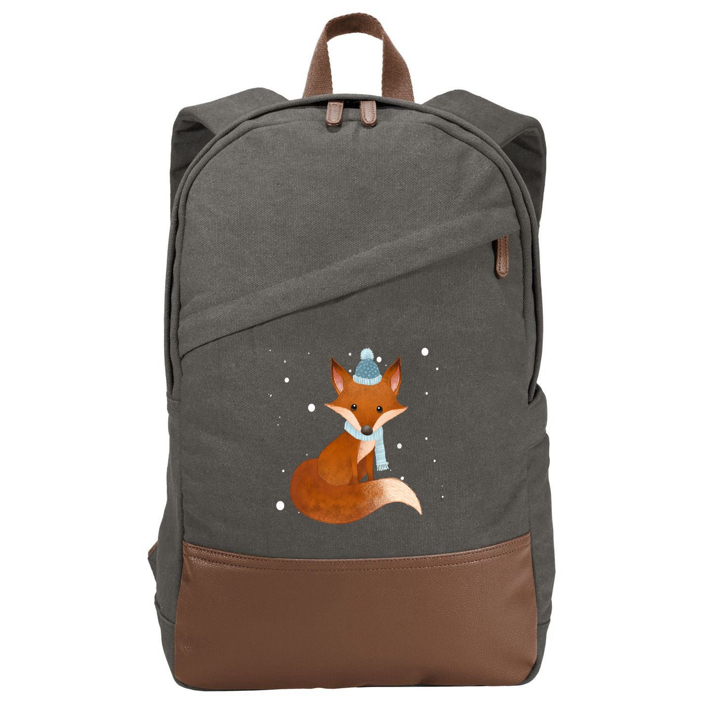Winter Fox Cute Cotton Canvas Backpack
