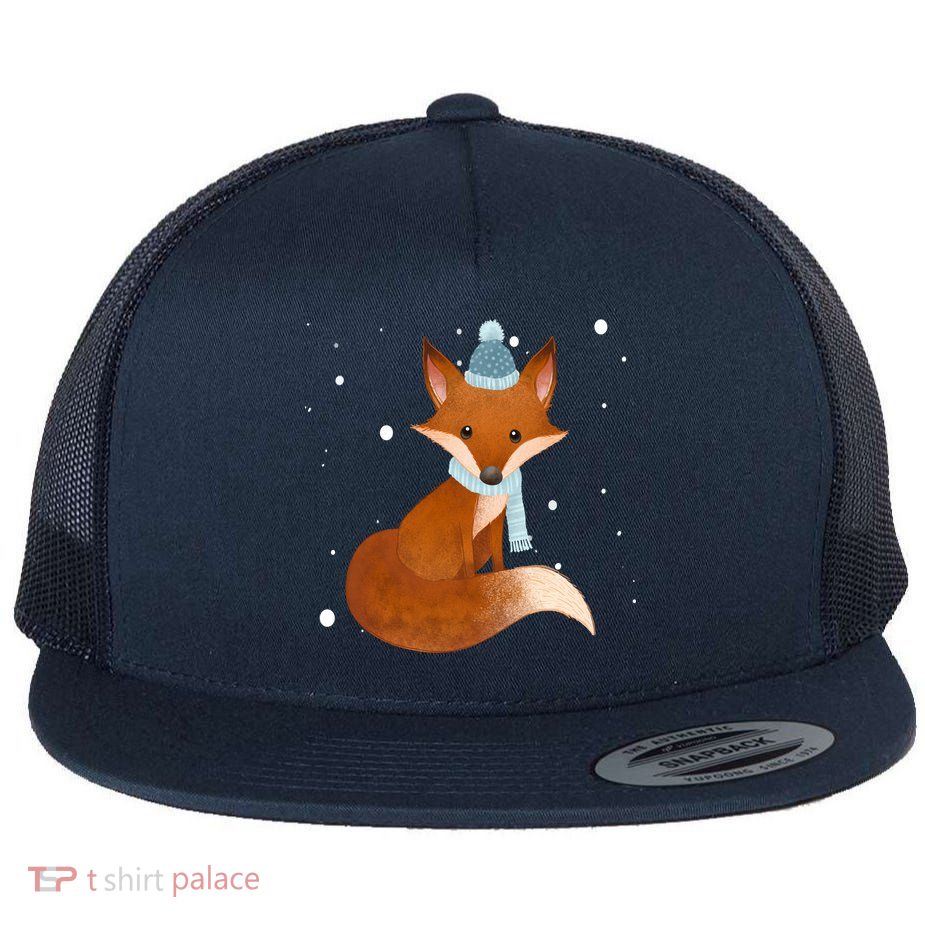 Winter Fox Cute Flat Bill Trucker Hat