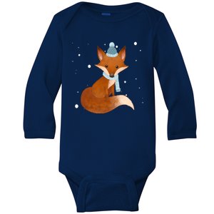 Winter Fox Cute Baby Long Sleeve Bodysuit