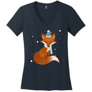 Winter Fox Cute Women's V-Neck T-Shirt