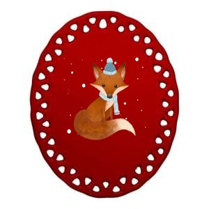 Winter Fox Cute Ceramic Oval Ornament