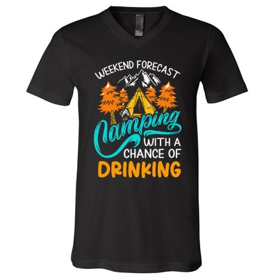 Weekend forecast camping a chance of drinking V-Neck T-Shirt