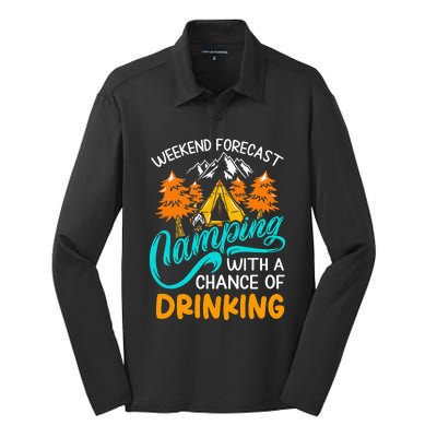 Weekend forecast camping a chance of drinking Silk Touch Performance Long Sleeve Polo