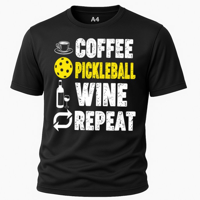  Funny Coffee Pickleball Wine Repeat Gift Cooling Performance Crew T-Shirt