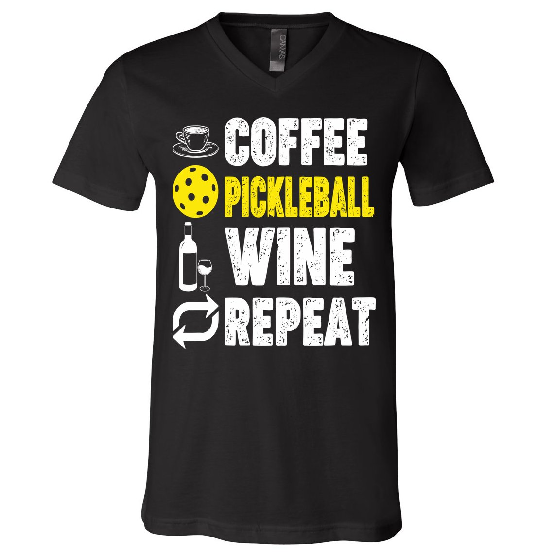  Funny Coffee Pickleball Wine Repeat Gift V-Neck T-Shirt