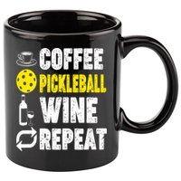  Funny Coffee Pickleball Wine Repeat Gift 11oz C Handle Ceramic Mug