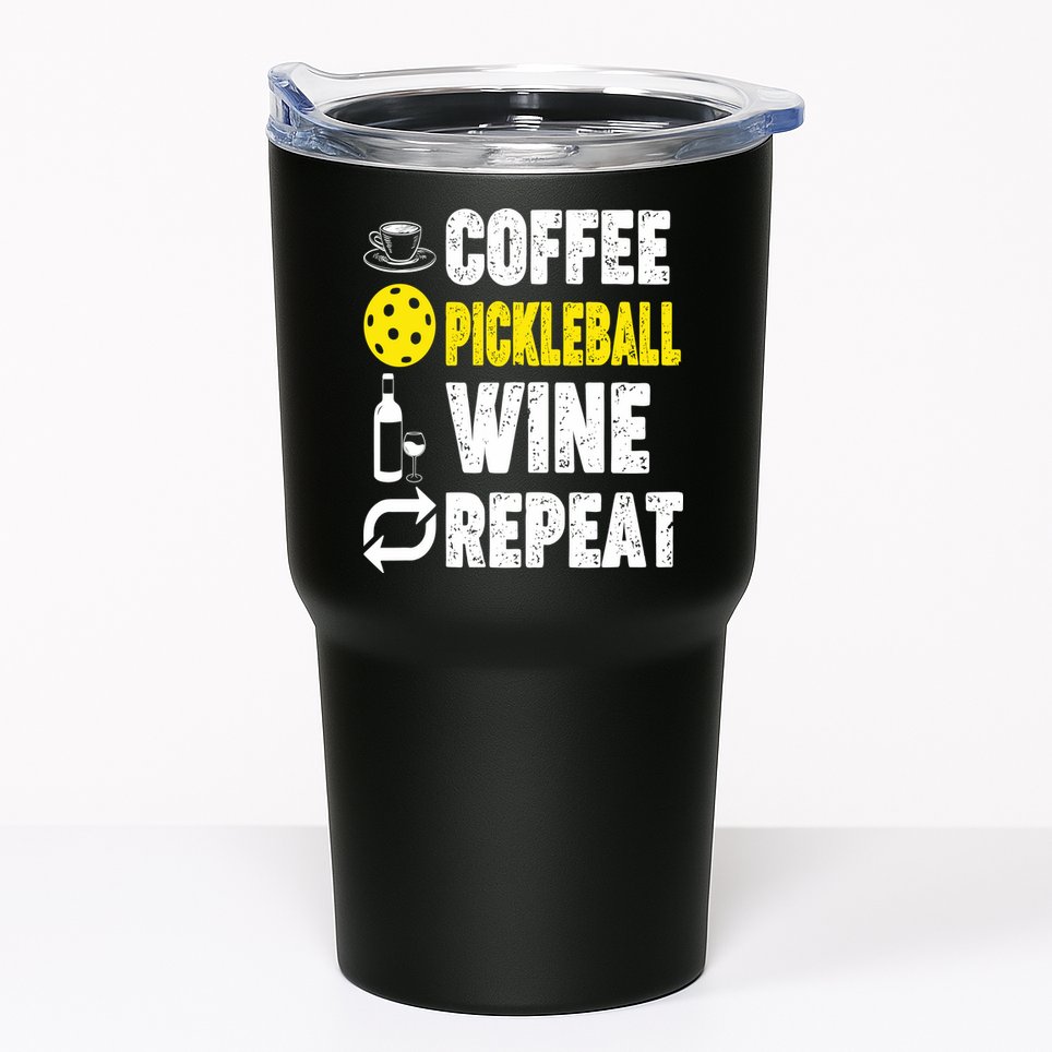  Funny Coffee Pickleball Wine Repeat Gift Tumbler