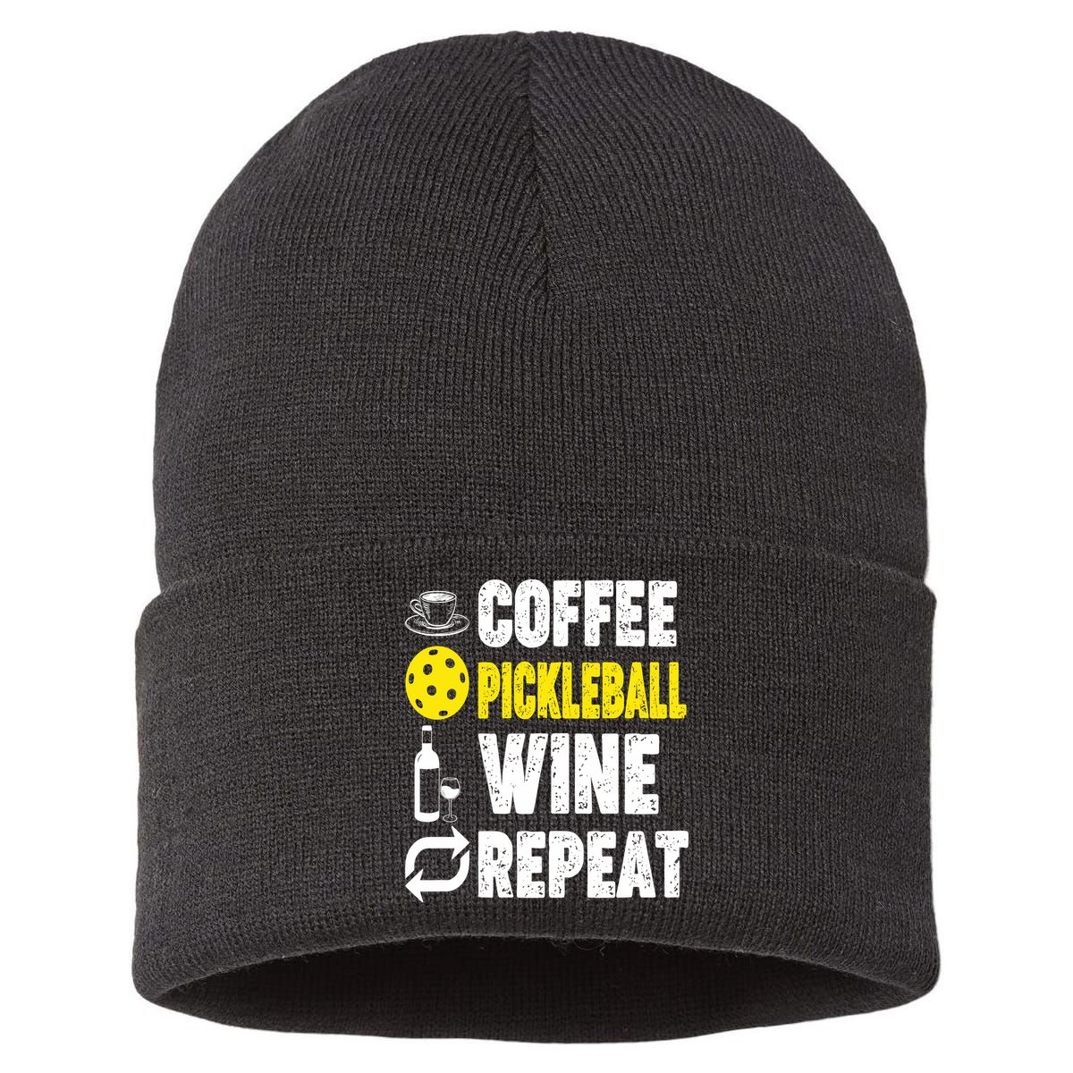  Funny Coffee Pickleball Wine Repeat Gift Sustainable Knit Beanie