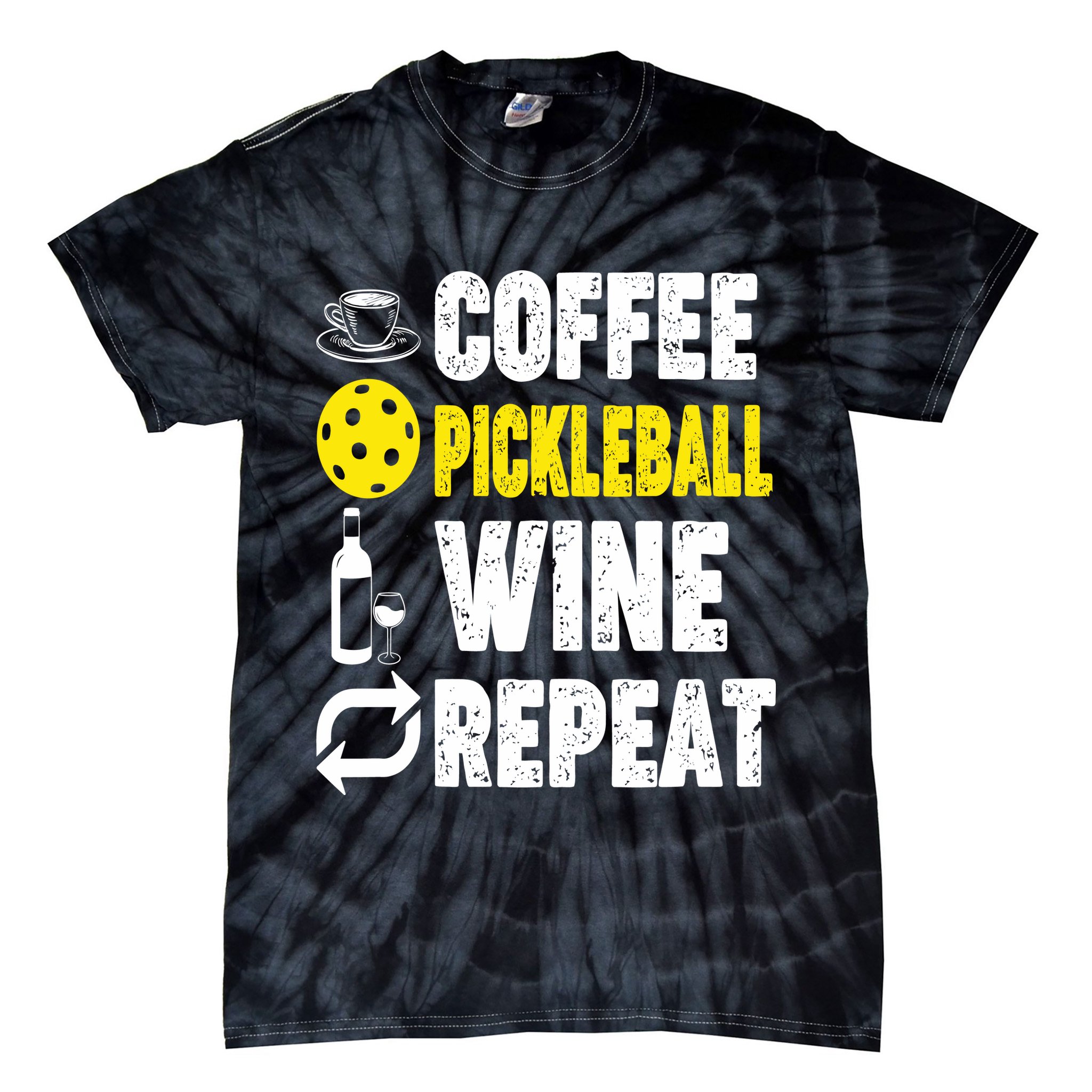  Funny Coffee Pickleball Wine Repeat Gift Tie-Dye T-Shirt