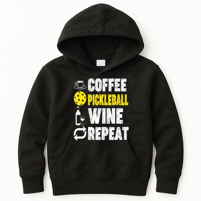  Funny Coffee Pickleball Wine Repeat Gift Kids Hoodie
