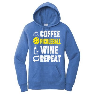  Funny Coffee Pickleball Wine Repeat Gift Women's Pullover Hoodie