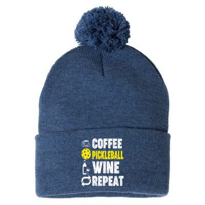  Funny Coffee Pickleball Wine Repeat Gift Pom Pom 12in Knit Beanie
