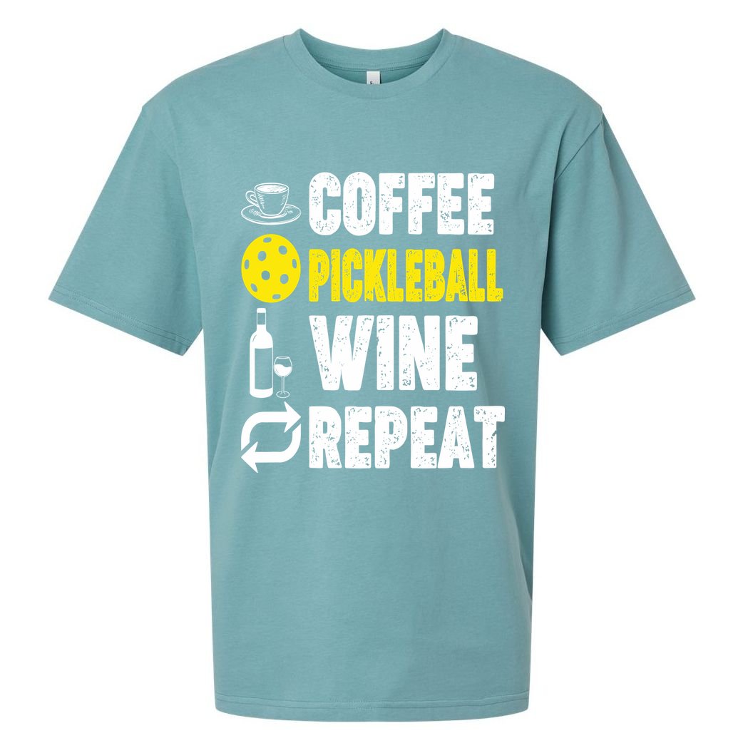 Funny Coffee Pickleball Wine Repeat Gift Sueded Cloud Jersey T-Shirt