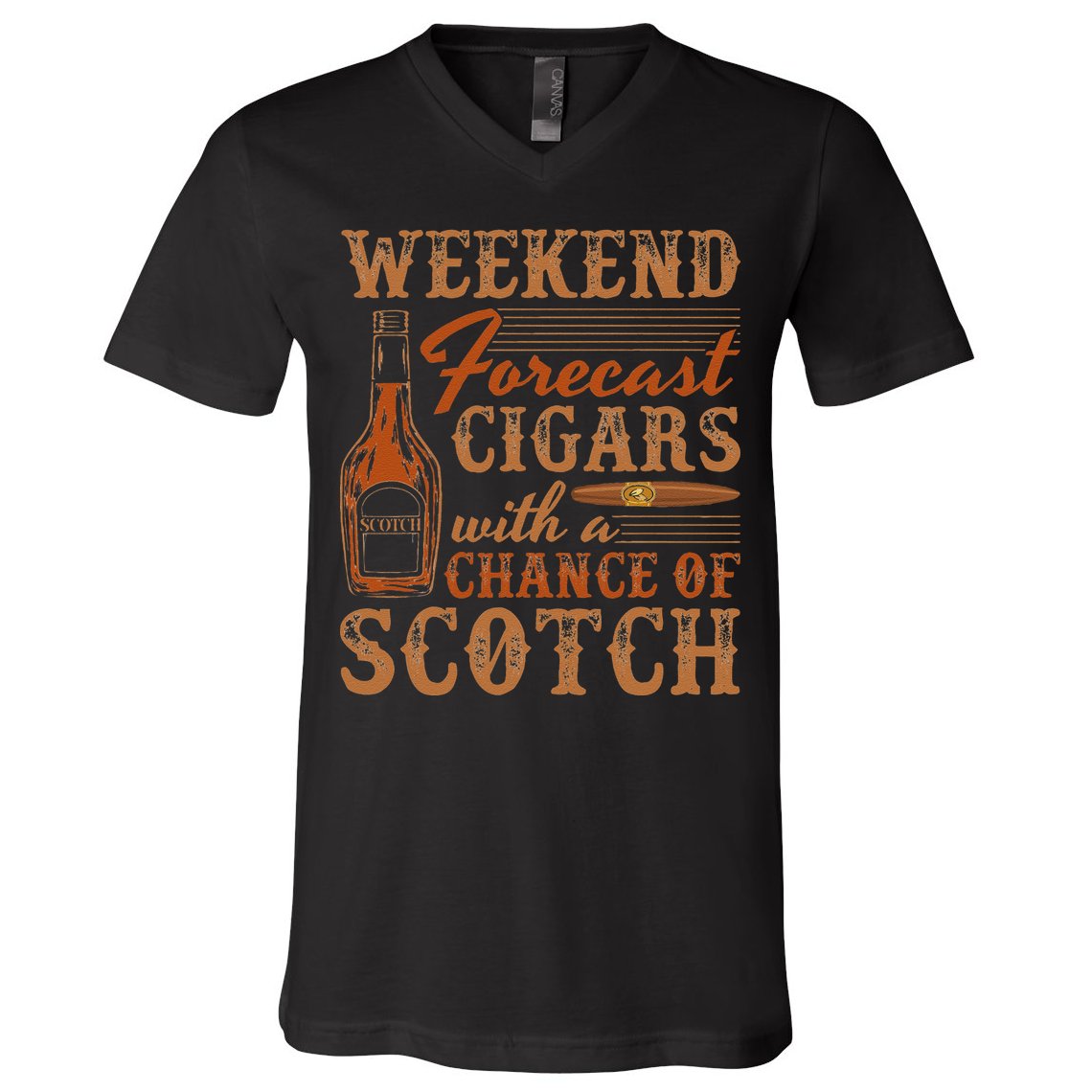 Weekend Forecast Cigars With Chance Of Scotch Dad Father V-Neck T-Shirt