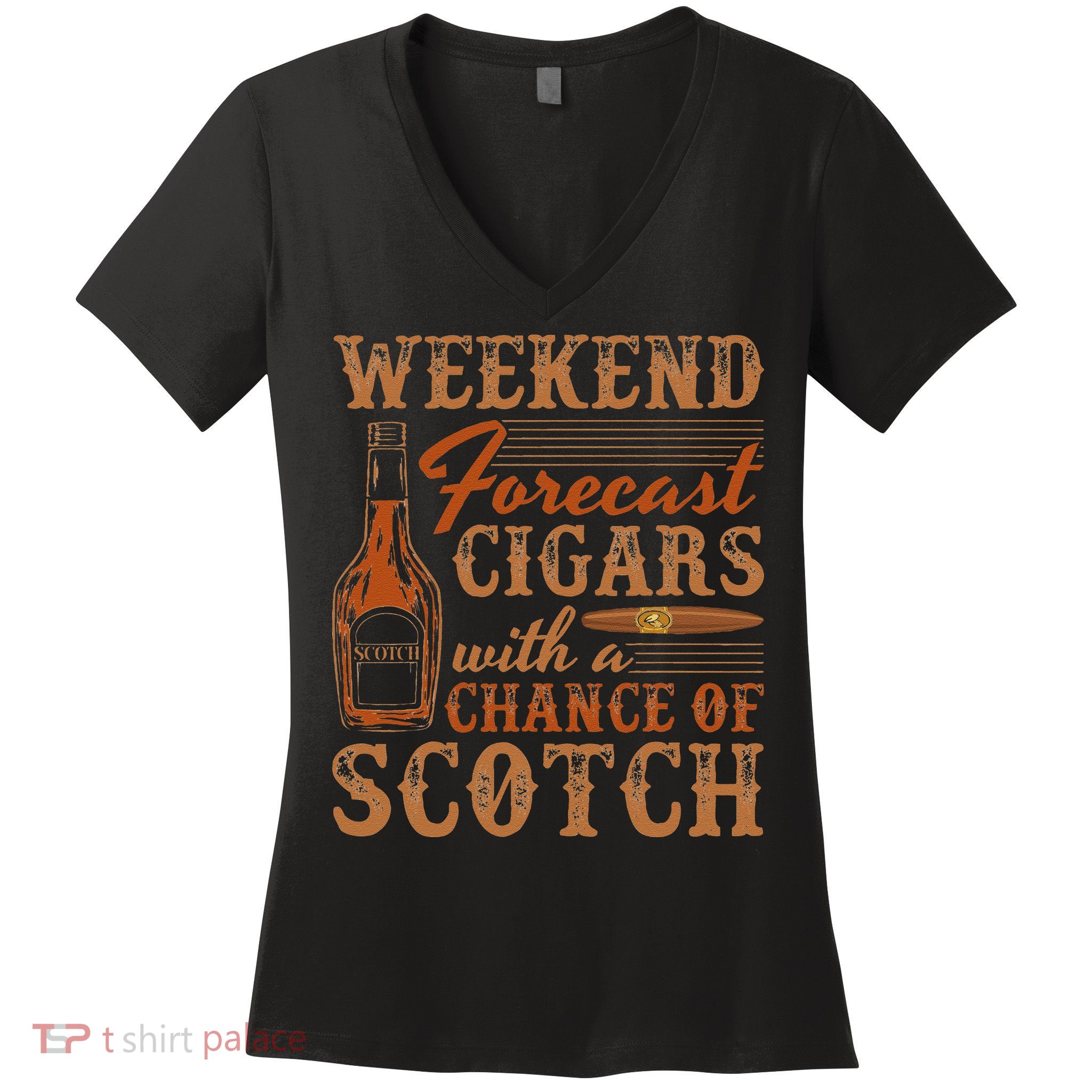 Weekend Forecast Cigars With Chance Of Scotch Dad Father Women's V-Neck T-Shirt