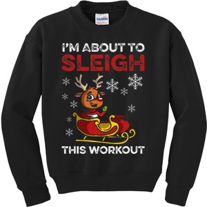 Workout Funny Christmas Fitness Christmas Workout Sleigh Kids Sweatshirt