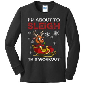 Workout Funny Christmas Fitness Christmas Workout Sleigh Kids Long Sleeve Shirt