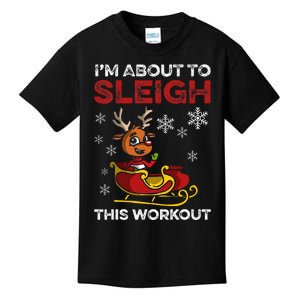 Workout Funny Christmas Fitness Christmas Workout Sleigh Kids T-Shirt