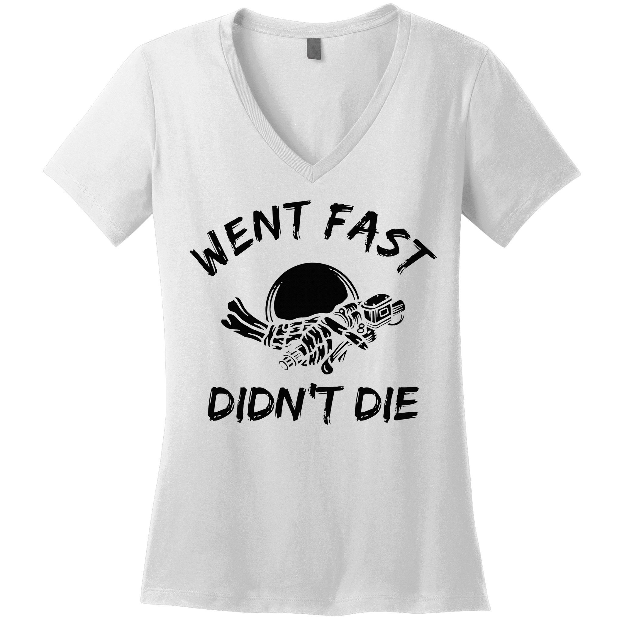 Went Fast DidnT Die Funny Race Car Dirt Bike Racing Women's V-Neck T-Shirt