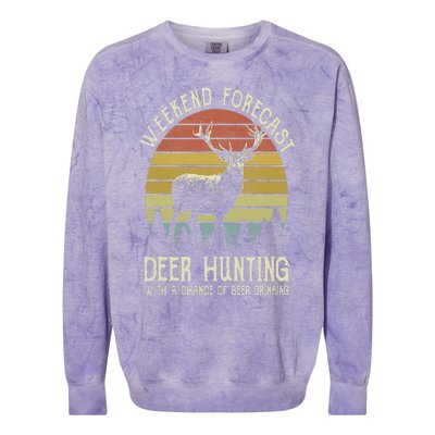 Weekend Forecast Deer Hunting With A Chance Of Beer Drinking Colorblast Crewneck Sweatshirt