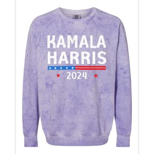 Wo Funny Design Kamala Harris 2024 For President America Flag Vneck Colorblast Crewneck Sweatshirt