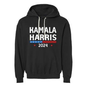 Wo Funny Design Kamala Harris 2024 For President America Flag Vneck Garment-Dyed Fleece Hoodie