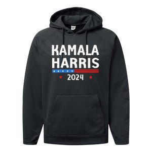 Wo Funny Design Kamala Harris 2024 For President America Flag Vneck Performance Fleece Hoodie