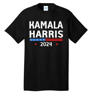 Wo Funny Design Kamala Harris 2024 For President America Flag Vneck Tall T-Shirt