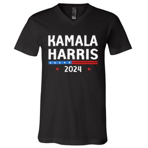 Wo Funny Design Kamala Harris 2024 For President America Flag Vneck V-Neck T-Shirt