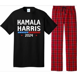 Wo Funny Design Kamala Harris 2024 For President America Flag Vneck Pajama Set