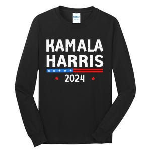 Wo Funny Design Kamala Harris 2024 For President America Flag Vneck Tall Long Sleeve T-Shirt